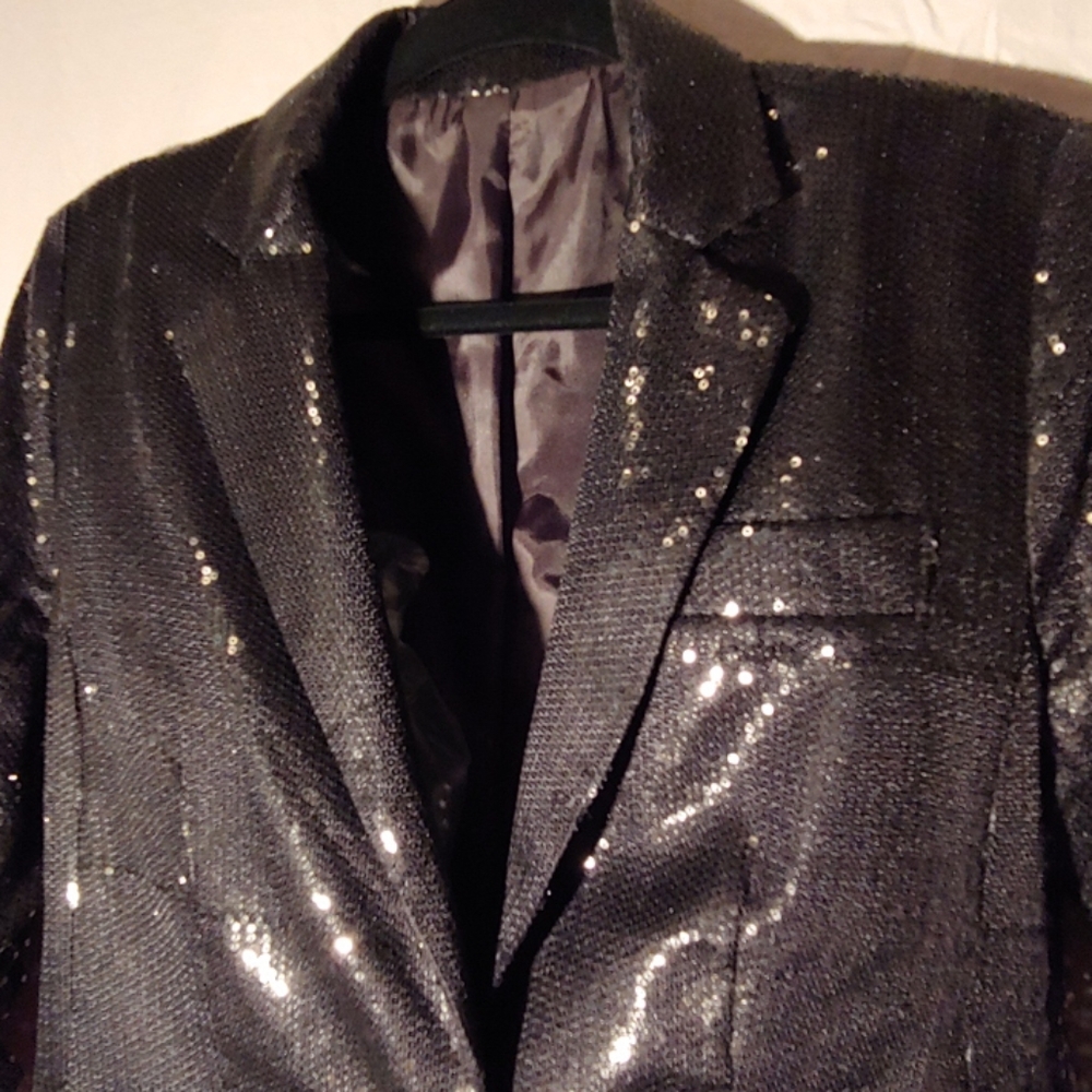 Black Blazer, All-over Sequins liquid look